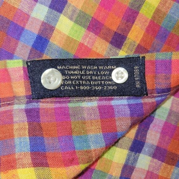 Scott Barber Delavé 100% Linen Plaid/Checkered Button Up/Button Down Shirt L - Picture 6 of 11